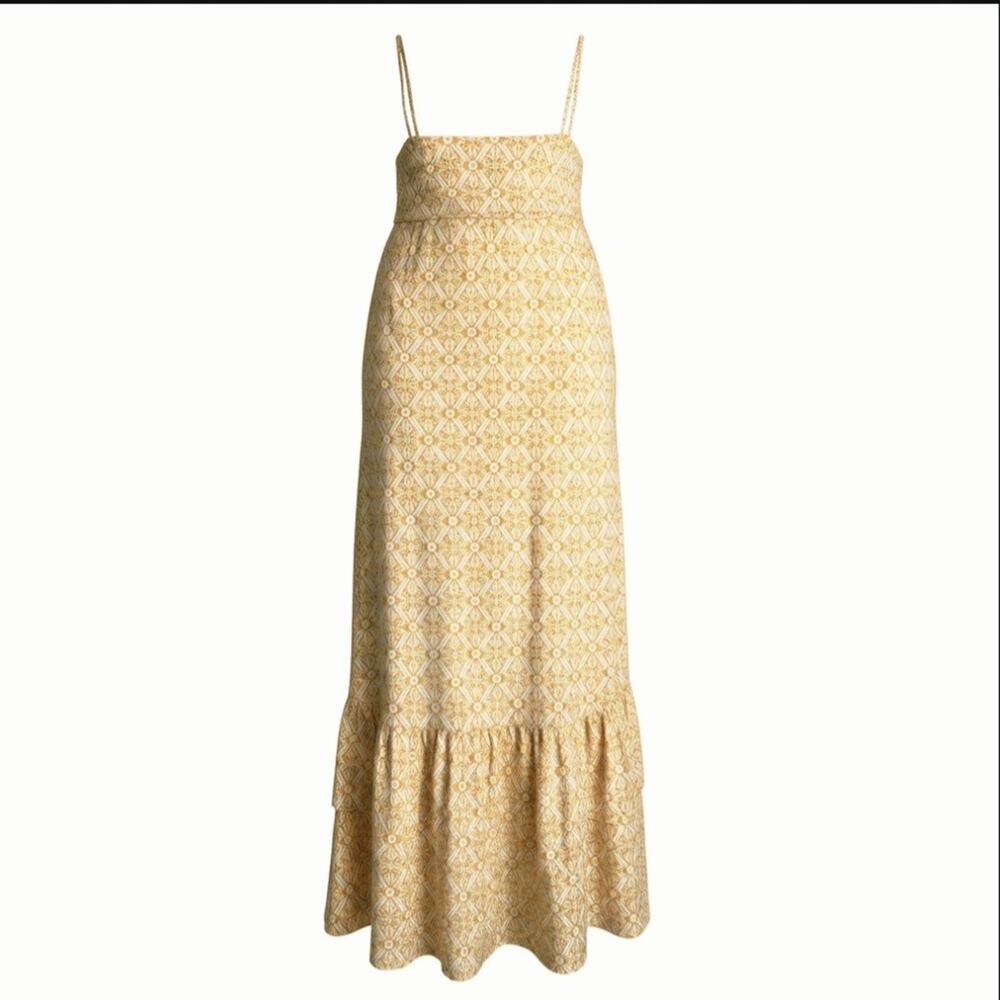 Mossimo (M) Supply Co. Yellow White Geometric Maxi Dress Sleeveless V Neck